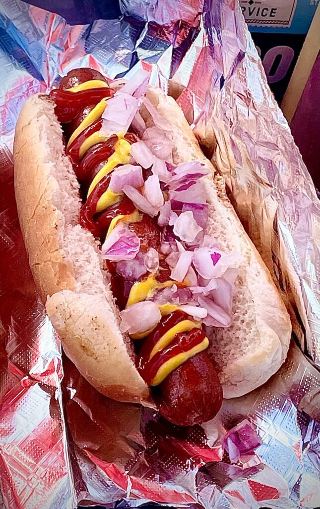 Bay Dawg With Ketchup, Mustard, And Red Onions